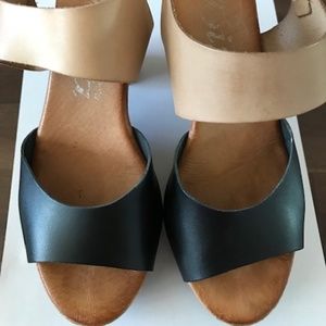 Biza Women's Platform Black Cream Sandals Leather Uppers Made in Spain Size 37.